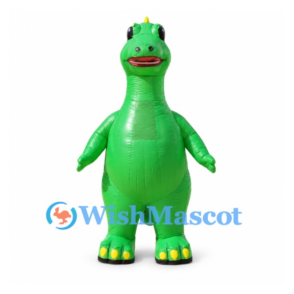 Dinosaur Mascot Costume in Green with Long Tail and Yellow Claws