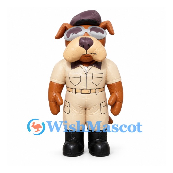 Pilot Dog Mascot Costume with Goggles and Tan Uniform