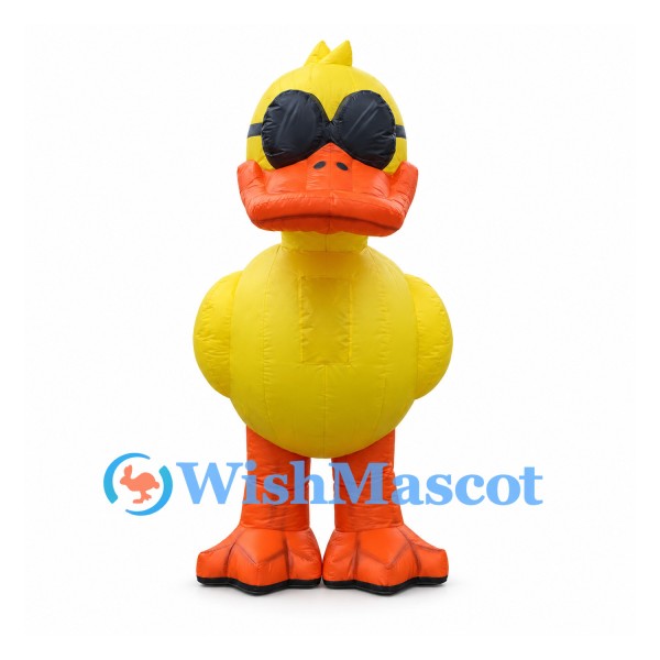 Duck Mascot Costume in Yellow with Black Goggles