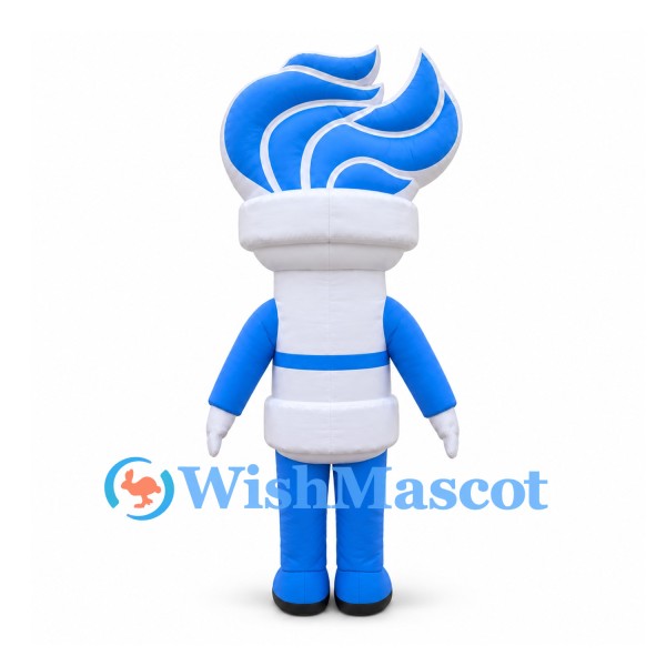 Torch Mascot Costume with Blue Flame and White Body