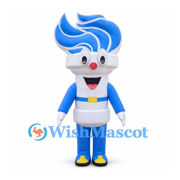 Torch Mascot Costume with Blue Flame and White Body