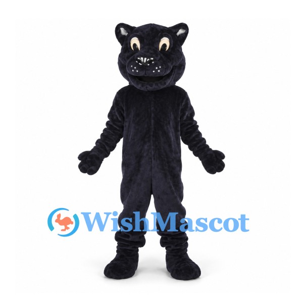 Black Panther Mascot Costume with Yellow Eyes and Long Tail