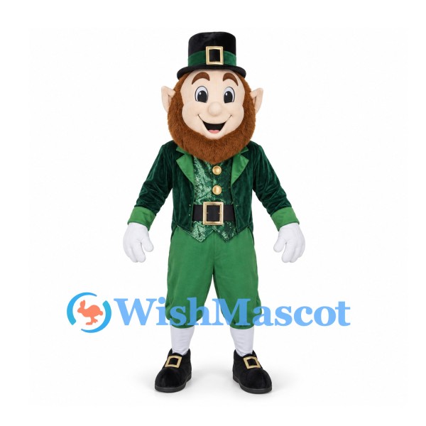 Leprechaun Mascot Costume with Green Top Hat and Jacket