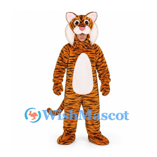 Tiger Mascot Costume in Orange with Black Stripes and White Belly
