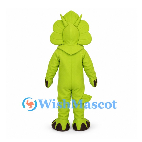 Triceratops Mascot Costume in Lime Green with Open Face Hood
