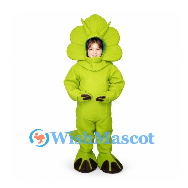 Triceratops Mascot Costume in Lime Green with Open Face Hood
