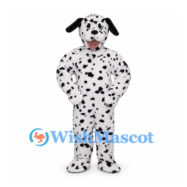 Dalmatian Dog Mascot Costume with Black Spots and Open Face Hood