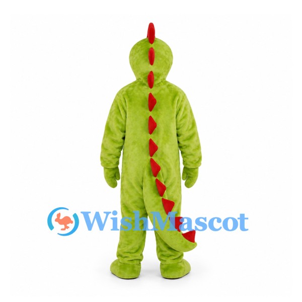 Dinosaur Mascot Costume in Lime Green with Red Belly and Spikes
