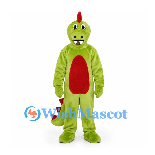 Dinosaur Mascot Costume in Lime Green with Red Belly and Spikes