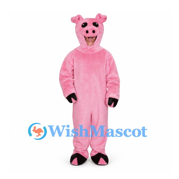 Pig Mascot Costume in Pink with Open Face Hood