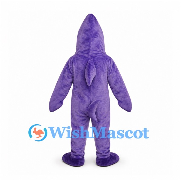 Shark Mascot Costume in Purple with White Belly and Teeth