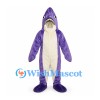 Shark Mascot Costume in Purple with White Belly and Teeth