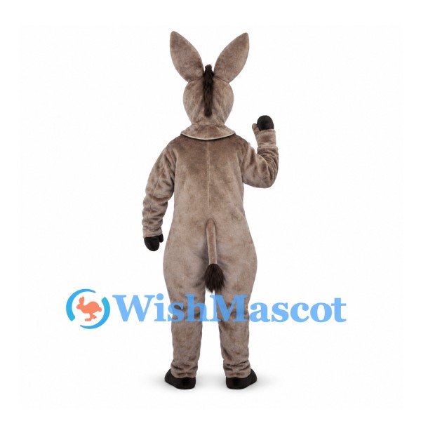 Donkey Mascot Costume in Gray with Tall Ears and Black Hooves