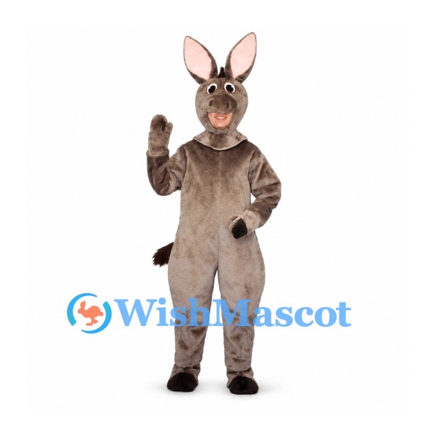 Donkey Mascot Costume in Gray with Tall Ears and Black Hooves