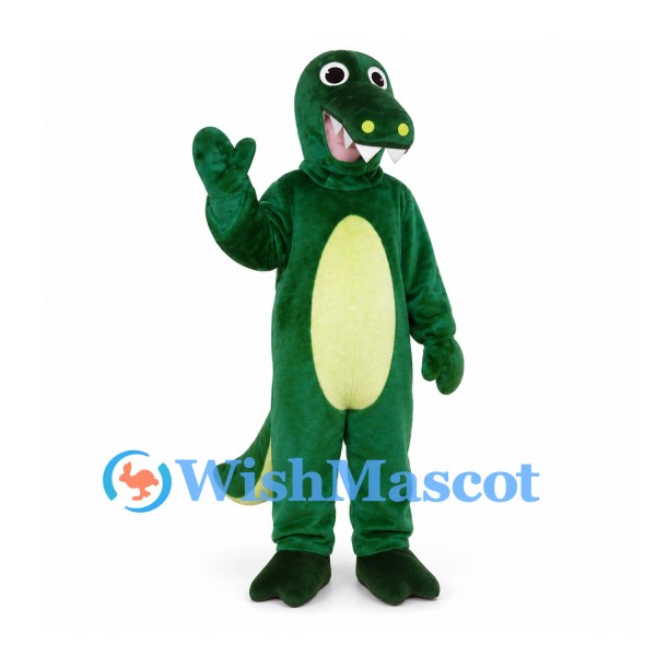 Dinosaur Mascot Costume in Green with Pale Yellow Belly