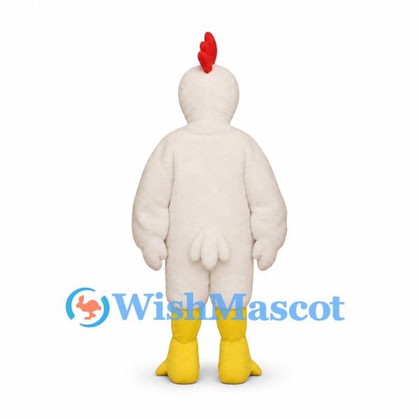 Chicken Mascot Costume in White with Red Comb and Open Face Hood