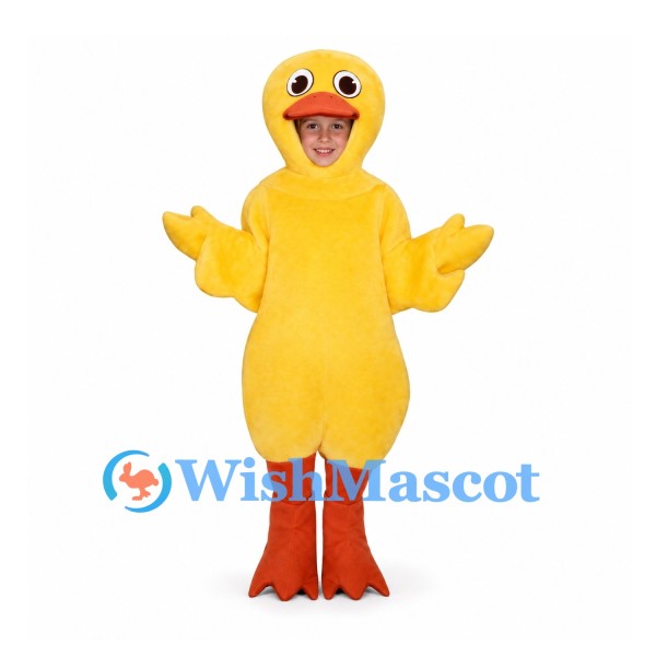Duck Mascot Costume in Yellow with Open Face Hood and Orange Legs