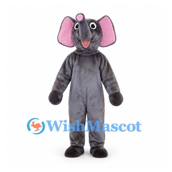 Elephant Mascot Costume in Gray with Pink Inner Ears