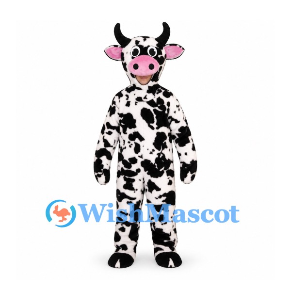 Cow Mascot Costume with Black and White Spots and Pink Muzzle