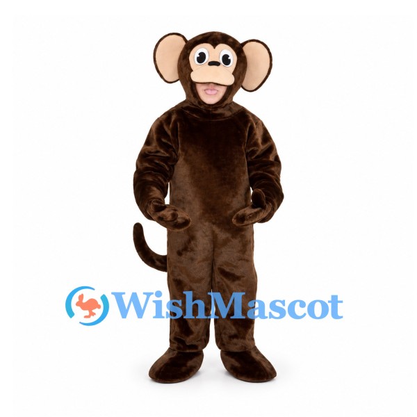 Monkey Mascot Costume in Brown with Round Ears and Long Tail