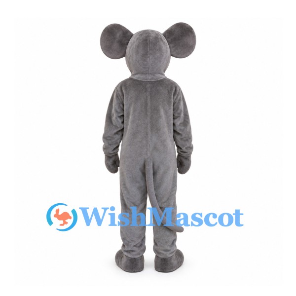 Mouse Mascot Costume in Gray with Pink Inner Ears and Long Tail