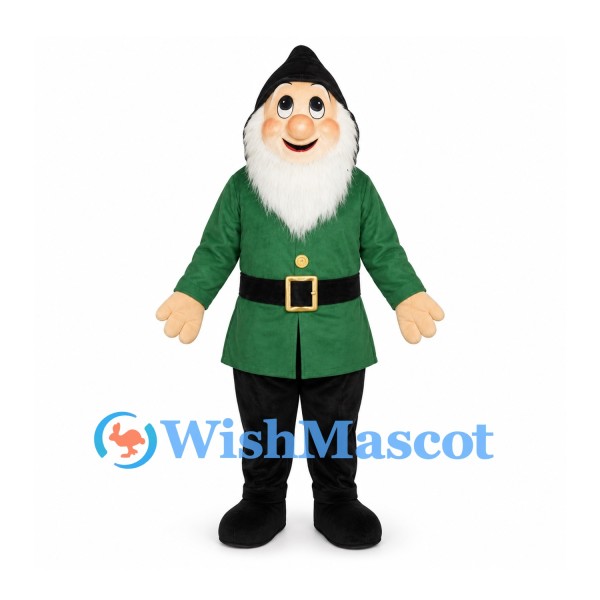 Gnome Mascot Costume with Green Coat and White Beard