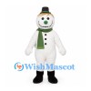 Snowman Mascot Costume with Black Top Hat and Green Scarf