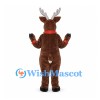 Reindeer Mascot Costume in Brown with Red Nose and Bell Collar