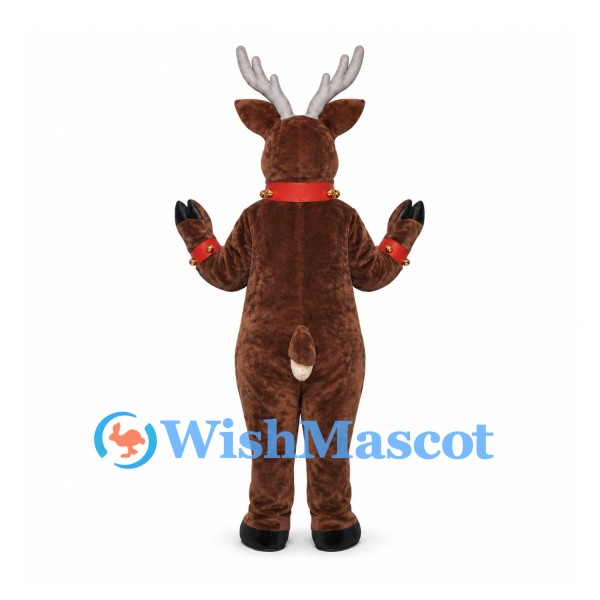 Reindeer Mascot Costume in Brown with Red Nose and Bell Collar