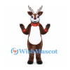 Reindeer Mascot Costume in Brown with Red Nose and Bell Collar