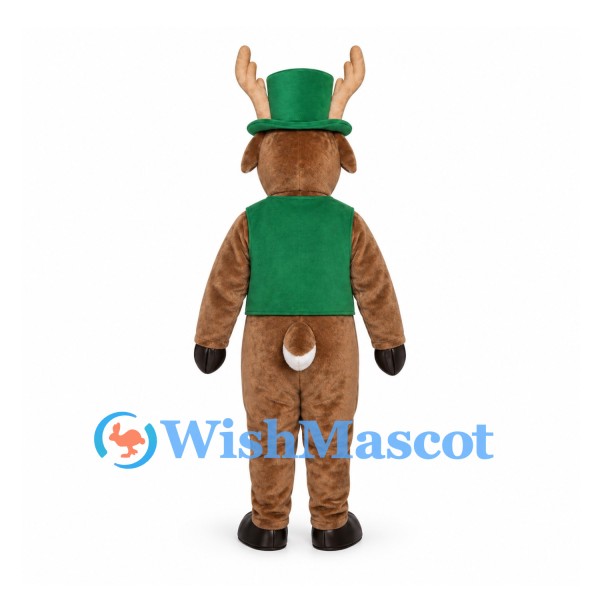 Reindeer Mascot Costume with Green Top Hat and Vest