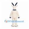 Reindeer Mascot Costume in White with Blue Antlers and Striped Scarf