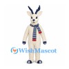 Reindeer Mascot Costume in White with Blue Antlers and Striped Scarf