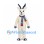 Reindeer Mascot Costume in White with Blue Antlers and Striped Scarf