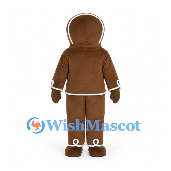Gingerbread Man Mascot Costume with Bow Tie and White Icing Details