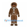 Gingerbread Man Mascot Costume with Bow Tie and White Icing Details
