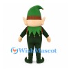 Christmas Elf Mascot Costume with Green Hat and Red Collar Trim
