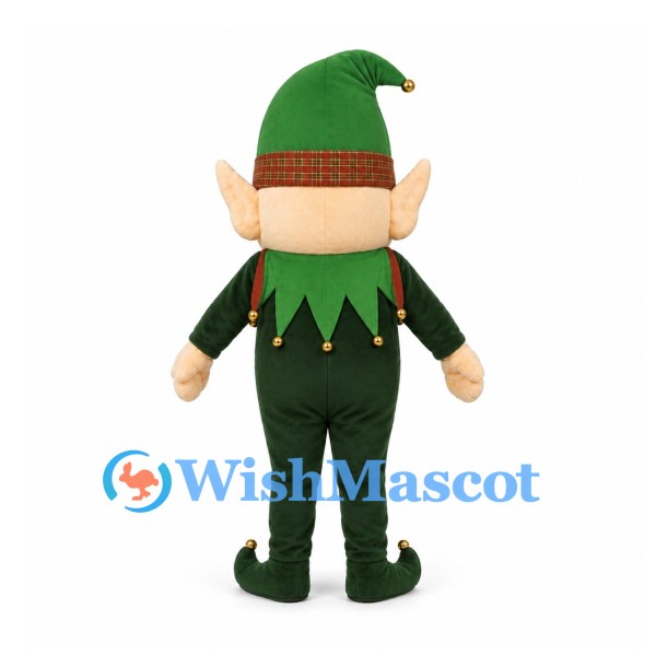 Christmas Elf Mascot Costume with Green Hat and Red Collar Trim