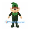 Christmas Elf Mascot Costume with Green Hat and Red Collar Trim