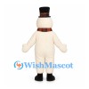 Snowman Mascot Costume with Black Top Hat and Orange Plaid Scarf