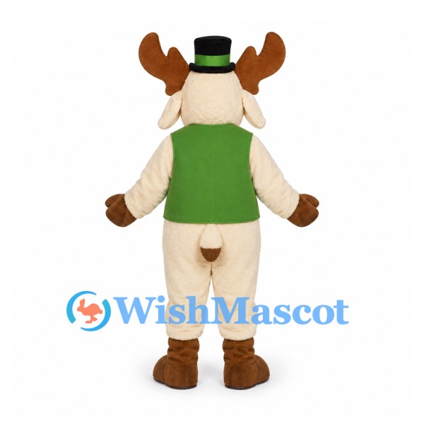 Moose Mascot Costume with Green Vest and Striped Tie