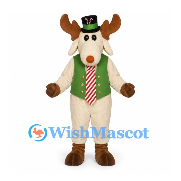 Moose Mascot Costume with Green Vest and Striped Tie