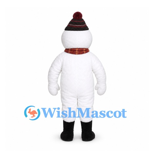 Snowman Mascot Costume with Black Knit Hat and Red Scarf