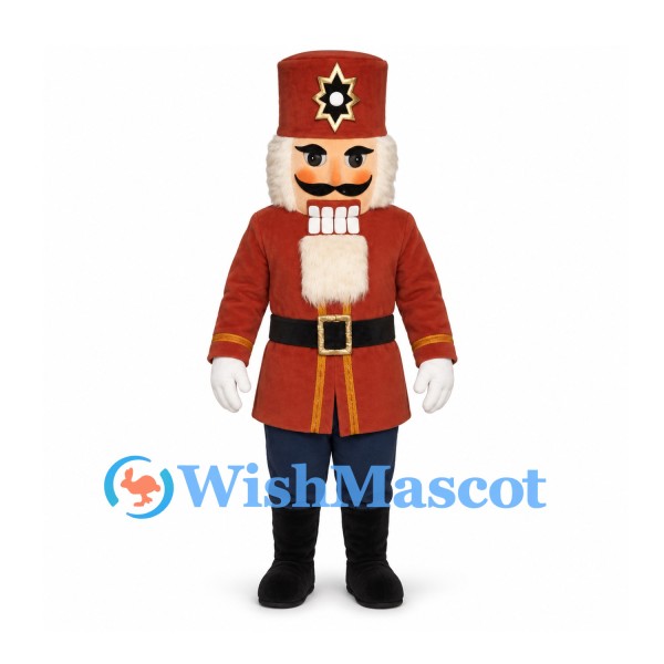 Nutcracker Soldier Mascot Costume with Red Uniform and Tall Hat