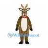 Reindeer Mascot Costume in Brown with Red Nose and Gold Antlers