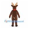 Reindeer Mascot Costume in Brown with White Belly and Bell Collar
