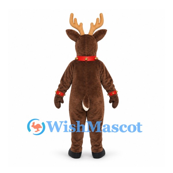Reindeer Mascot Costume in Brown with White Belly and Bell Collar