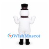 Snowman Mascot Costume with Black Top Hat and Plaid Scarf