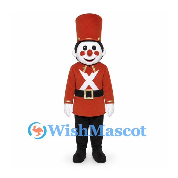 Toy Soldier Mascot Costume with Red Jacket and Tall Hat