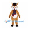 Reindeer Mascot Costume with Black Top Hat and Plaid Scarf
